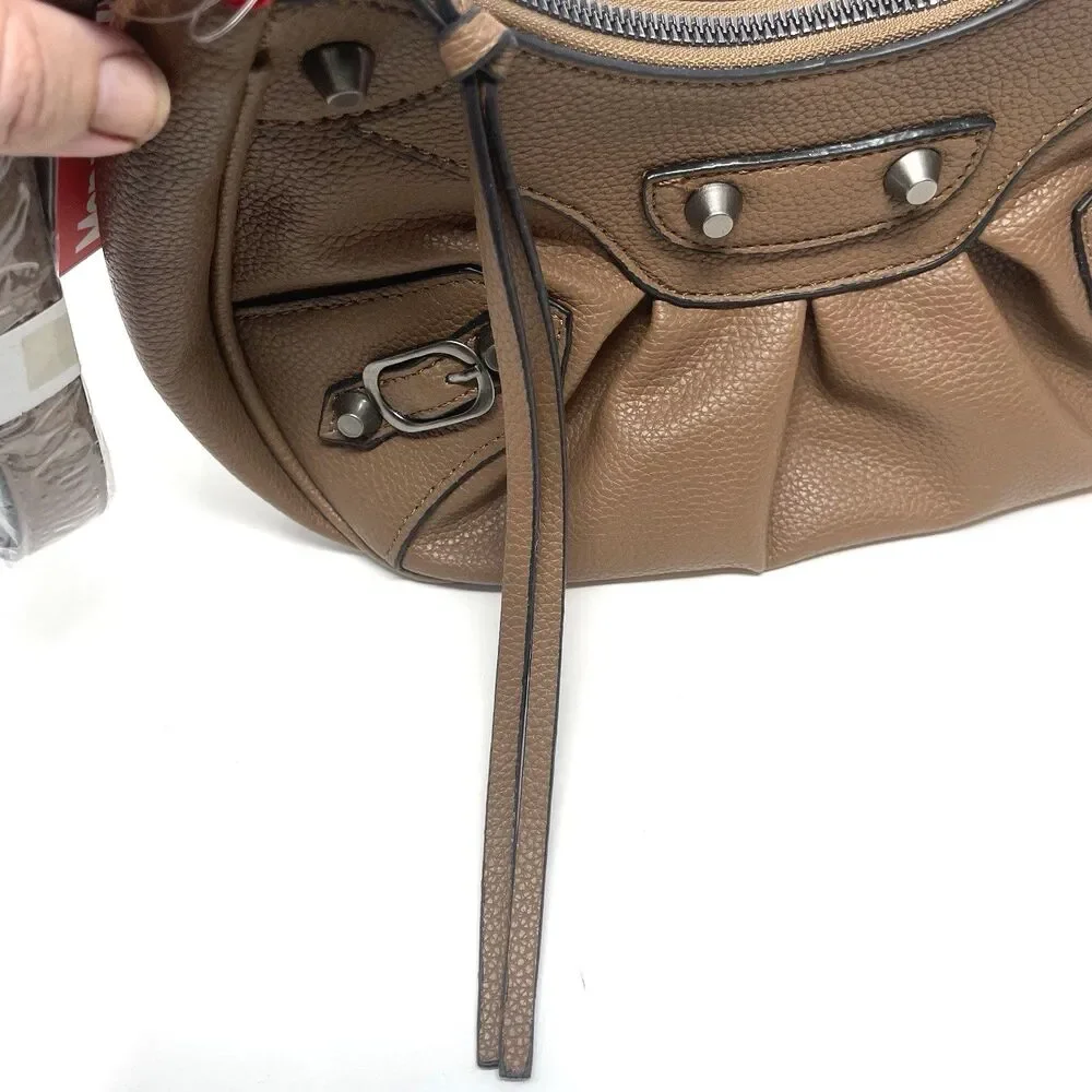 Montana West Brown Vegan Leather Hobo Bag | Studded Crescent Crossbody Purse NEW